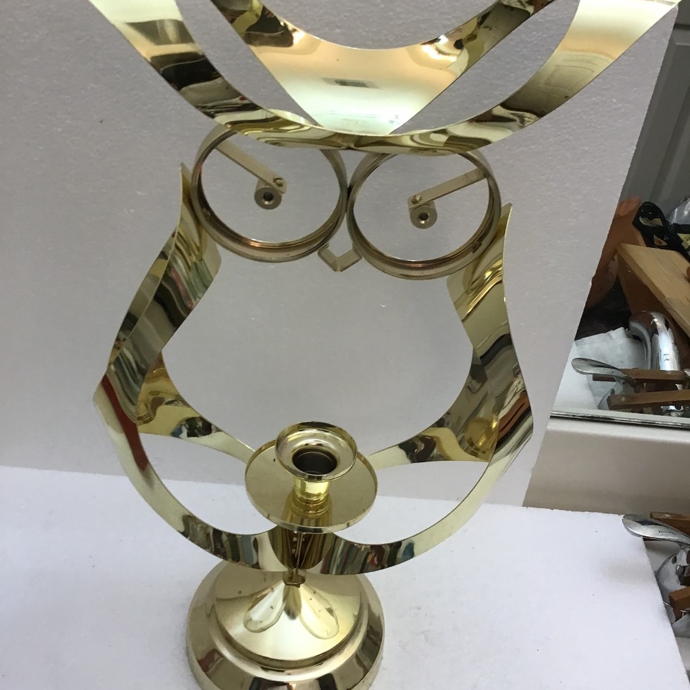 Vtg Metal Gold Colored Wise Owl Sculpture Handmade-Graduation Party Accent Home